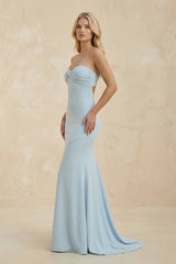 Mermaid Strapless Pleated Open Back Maxi Dress in Sky Blue