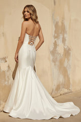Mermaid Strapless Satin Wedding Dress in Ivory