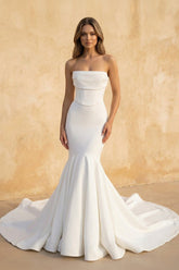 Mermaid Strapless Satin Wedding Dress in White