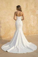 Mermaid Strapless Satin Wedding Dress in White