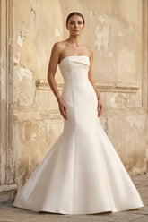 Mermaid Strapless Satin Wedding Dress With Bow in White