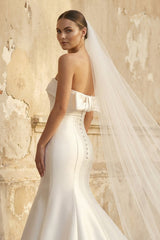 Mermaid Strapless Satin Wedding Dress With Bow in White