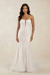 Mermaid Sweetheart Appliqued Tulle Wedding Dress in White