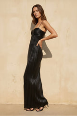 Metallic Pleated Maxi Dress in Black