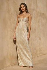 Metallic Pleated Maxi Dress in Champagne
