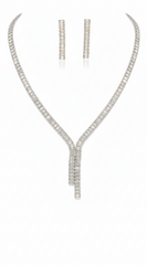 Azara Rhinestone Earring And Necklace Set - Silver
