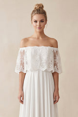 Off-the-Shoulder A-Line Chiffon Pleated Wedding Dress in White