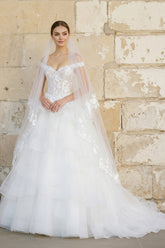Off The Shoulder Ball-Gown Tulle Wedding Dress in White