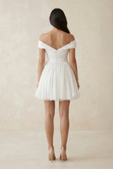 Off-the-Shoulder Chiffon Pleated A-Line Wedding Dress in Ivory