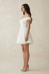 Off-the-Shoulder Chiffon Pleated A-Line Wedding Dress in Ivory