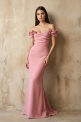 Off The Shoulder Floral Gown in Pink