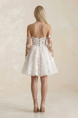 Off-the-Shoulder Flower Appliqued Tulle A-Line Mini Wedding Dress