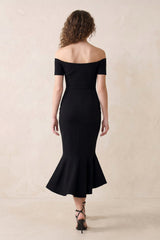 Off-the-shoulder Mermaid Midi Dress in Black