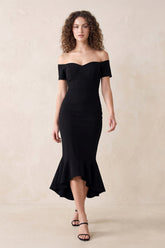 Off-the-shoulder Mermaid Midi Dress in Black