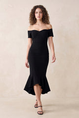 Off-the-shoulder Mermaid Midi Dress in Black