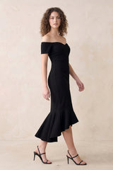 Off-the-shoulder Mermaid Midi Dress in Black
