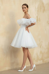 Off The Shoulder Organza A Line Wedding Dress in White