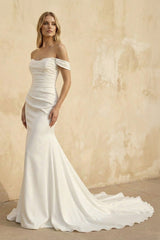 Off The Shoulder Satin Mermaid Wedding Dress