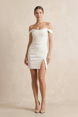 Off The Shoulder Satin Sheath Wedding Dress in Ivory