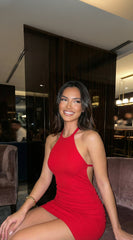Olesya Open Back Ribbed Mini Dress - Red