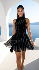 Colette Polka Dot High Neck Mini Dress - Black