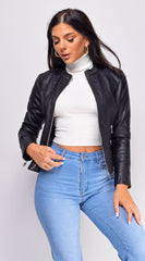 Sona Black Classic Faux Leather Jacket