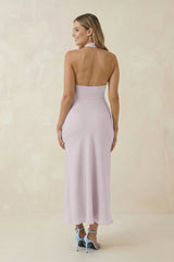 Halter Cut-Out Sheath Satin Midi Bridesmaid Dress in Dusk