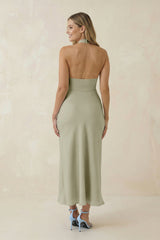 Halter Cut-Out Sheath Satin Midi Bridesmaid Dress in Frost
