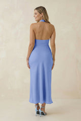 Halter Cut-Out Sheath Satin Midi Bridesmaid Dress in Ice