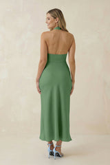 Halter Cut-Out Sheath Satin Midi Bridesmaid Dress in Matcha