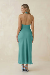 Halter Cut-Out Sheath Satin Midi Bridesmaid Dress in Pale Pistachio