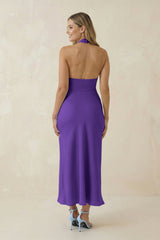 Halter Cut-Out Sheath Satin Midi Bridesmaid Dress in Tahiti