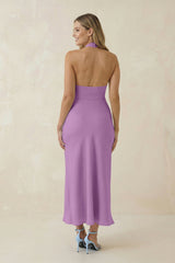 Halter Cut-Out Sheath Satin Midi Bridesmaid Dress in Vintage Mauve