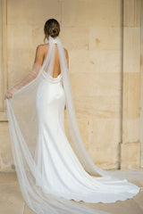 Halter Mermaid Satin Wedding Dress in White
