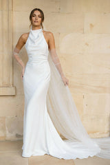 Halter Mermaid Satin Wedding Dress in White