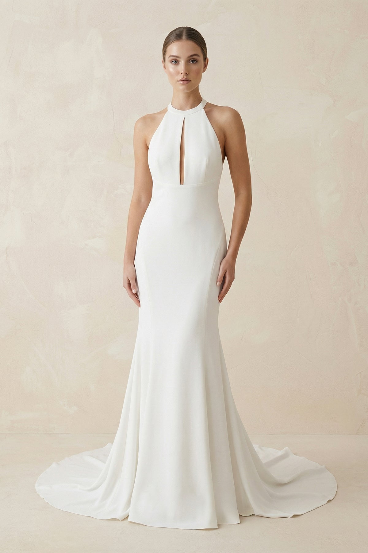 Halter Mermaid Satin Wedding Dress in White