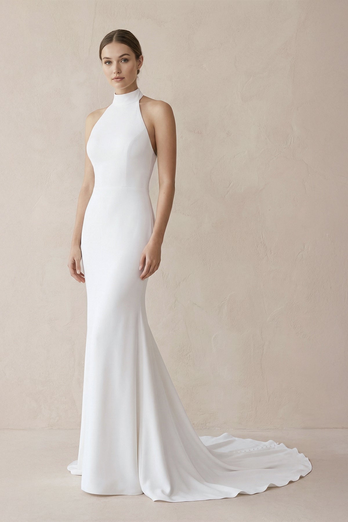 Halter Mermaid Satin Wedding Dress With Beading
