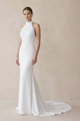 Halter Mermaid Satin Wedding Dress With Beading