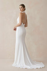 Halter Mermaid Satin Wedding Dress With Beading