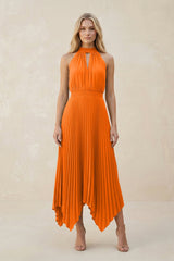 Halter Neck Pleated A-Line Chiffon Bridesmaid Dress in Cinnamon