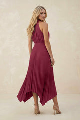 Halter Neck Pleated A-Line Chiffon Bridesmaid Dress in Desert Rose