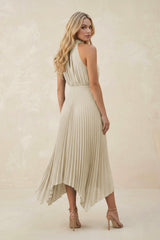 Halter Neck Pleated A-Line Chiffon Bridesmaid Dress in Dove Gray