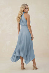 Halter Neck Pleated A-Line Chiffon Bridesmaid Dress in Dusty Blue