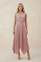 Halter Neck Pleated A-Line Chiffon Bridesmaid Dress in Dusty Rose