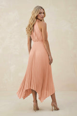 Halter Neck Pleated A-Line Chiffon Bridesmaid Dress in English Rose