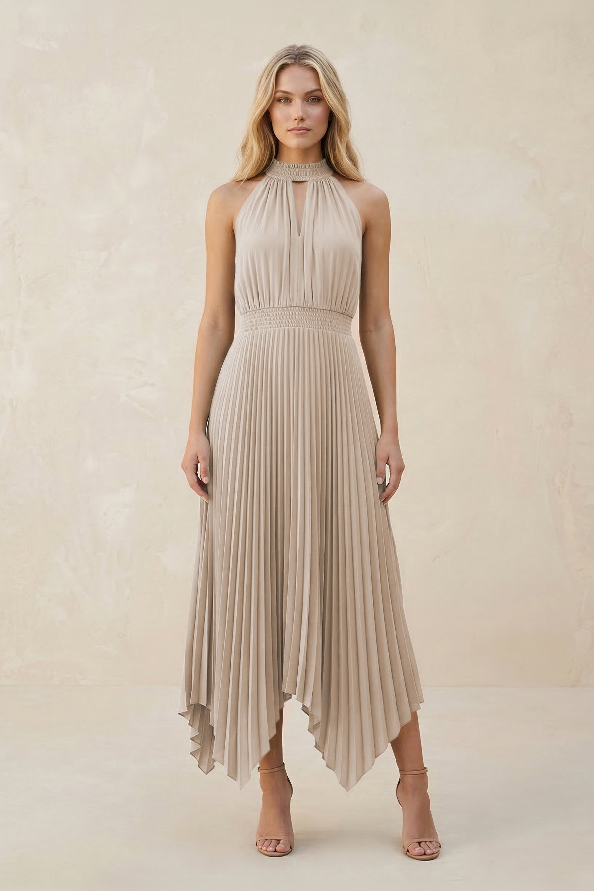 Halter Neck Pleated A-Line Chiffon Bridesmaid Dress in Frost