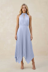 Halter Neck Pleated A-Line Chiffon Bridesmaid Dress in Ice
