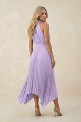 Halter Neck Pleated A-Line Chiffon Bridesmaid Dress in Lavender