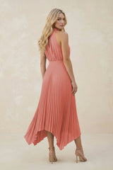 Halter Neck Pleated A-Line Chiffon Bridesmaid Dress in Mulberry