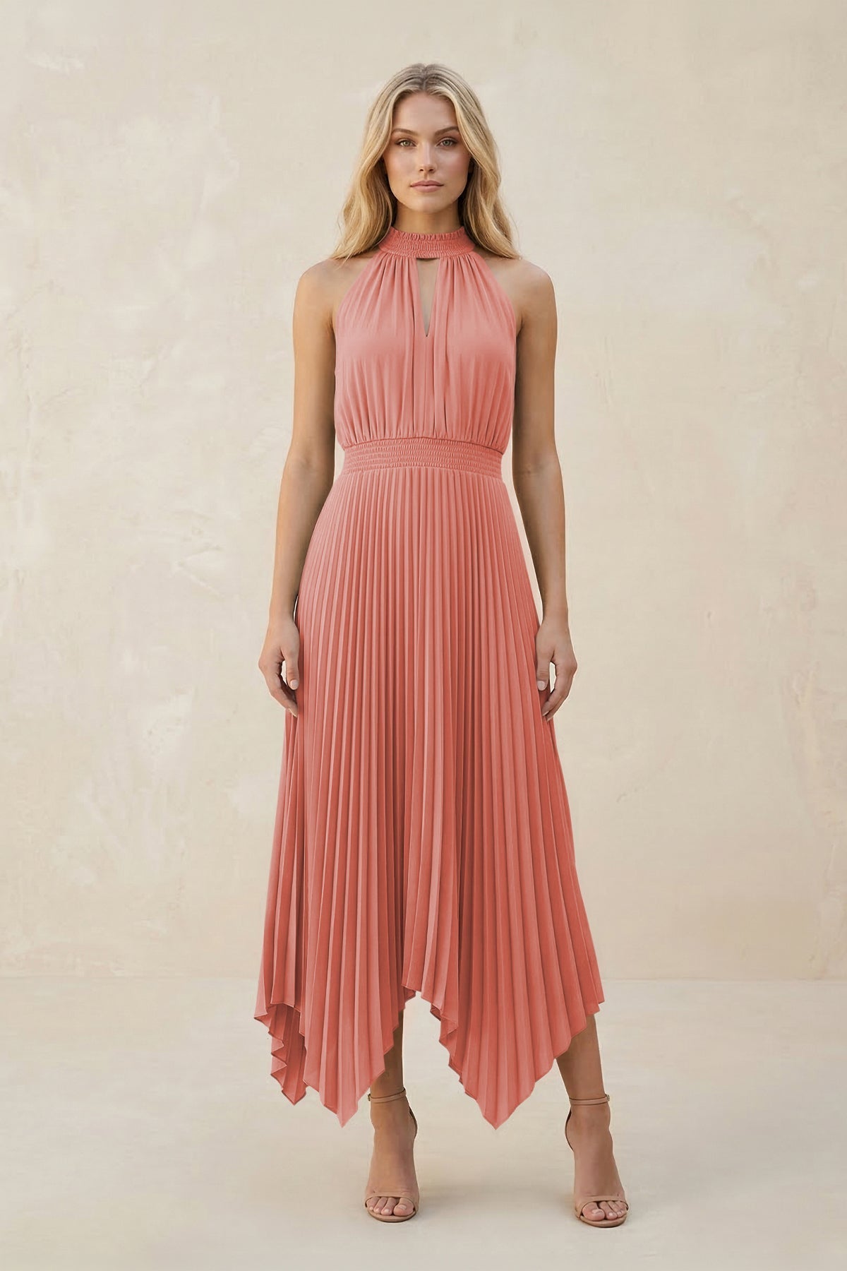 Halter Neck Pleated A-Line Chiffon Bridesmaid Dress in Mulberry